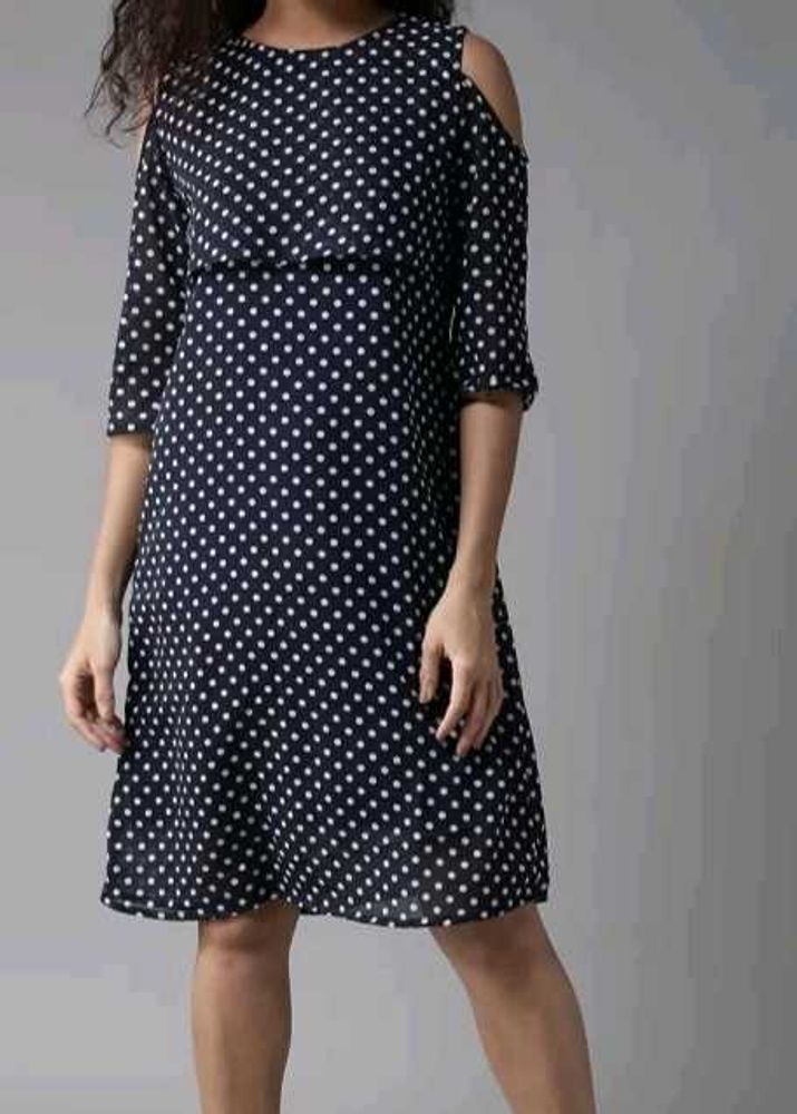 Polka Dot Cold Shoulder Dress