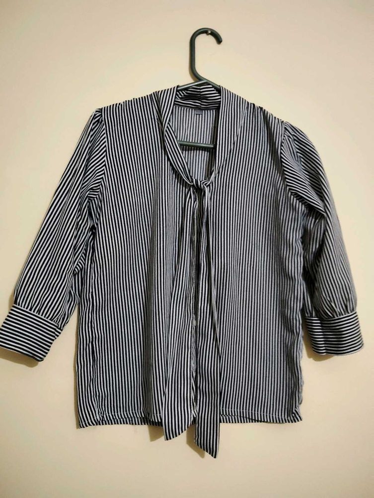 Striped Tie Neck Shirt