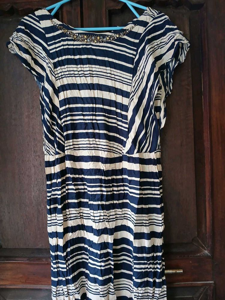 Striped Beaded Neck Dress
