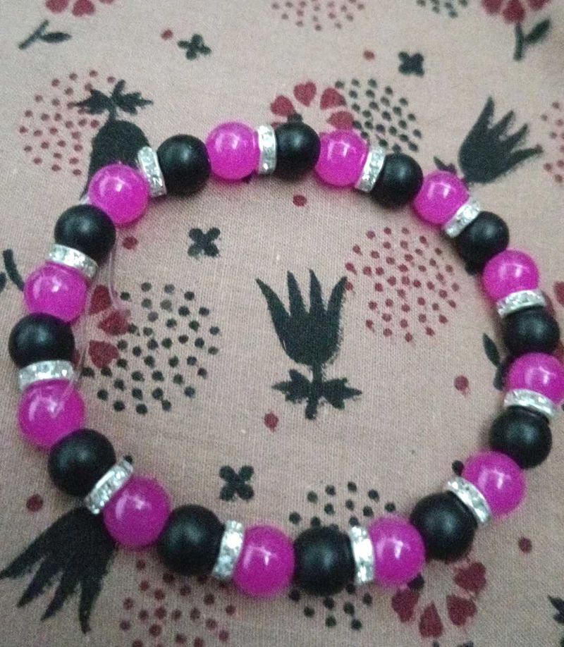 Pink and Black Beaded Bracelet