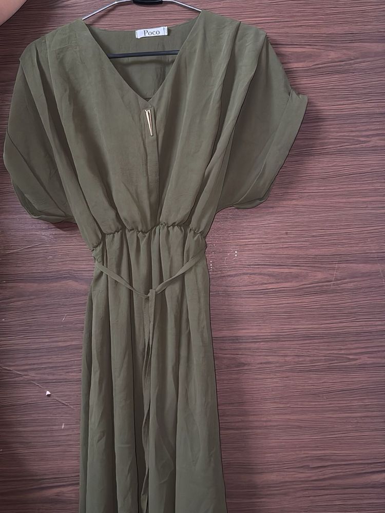 Olive Green Midi Dress - Poco