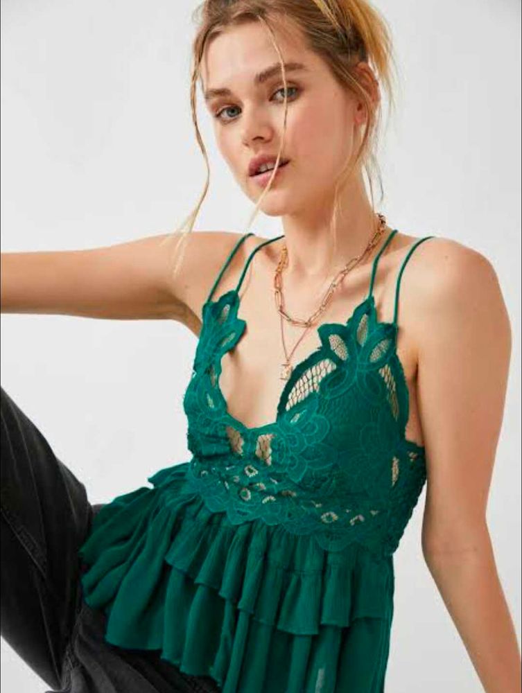Green Lace Halter Top for Size Extra Small/ Small