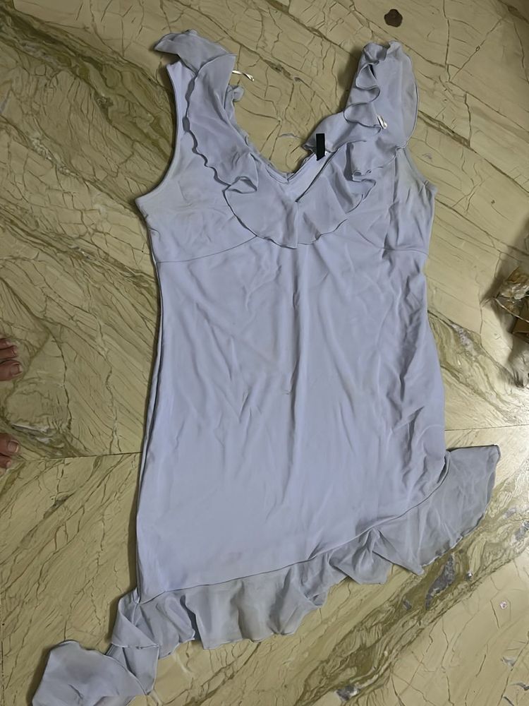 Ruffled Light Blue Mini Dress