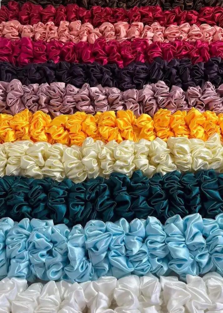 set of 12 Colorful Satin Scrunchie Bundle