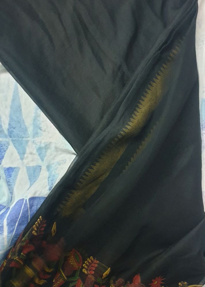 Printed Black Chiffon Saree