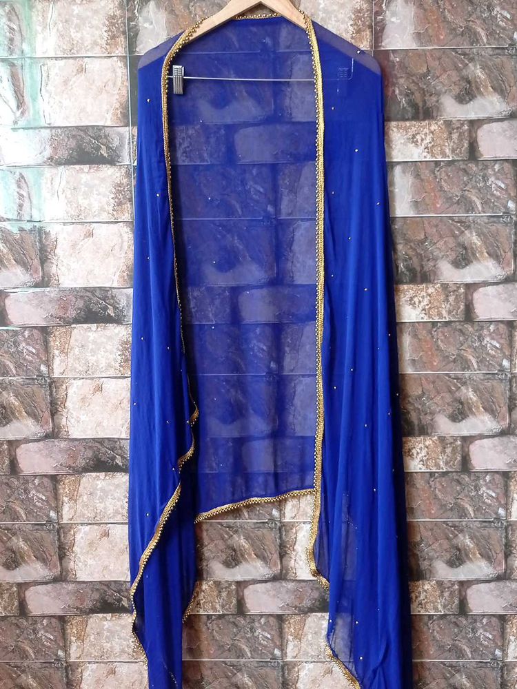 Elegant Blue Dupatta Moti Lace Unused