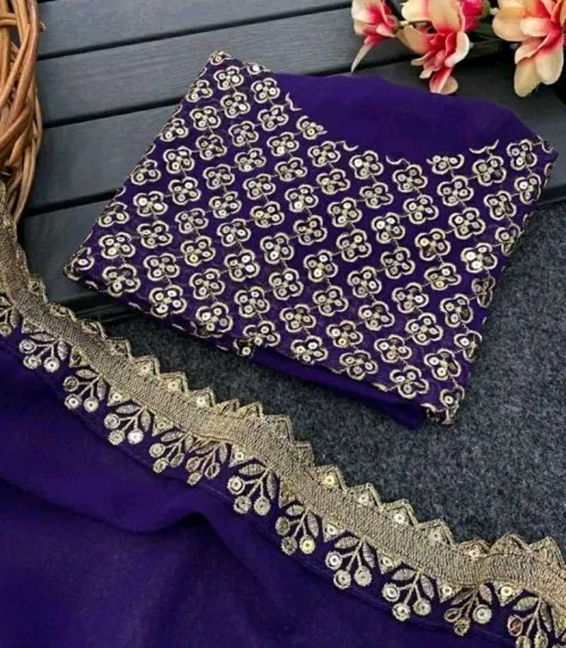 Elegant Purple Saree with Embroidery