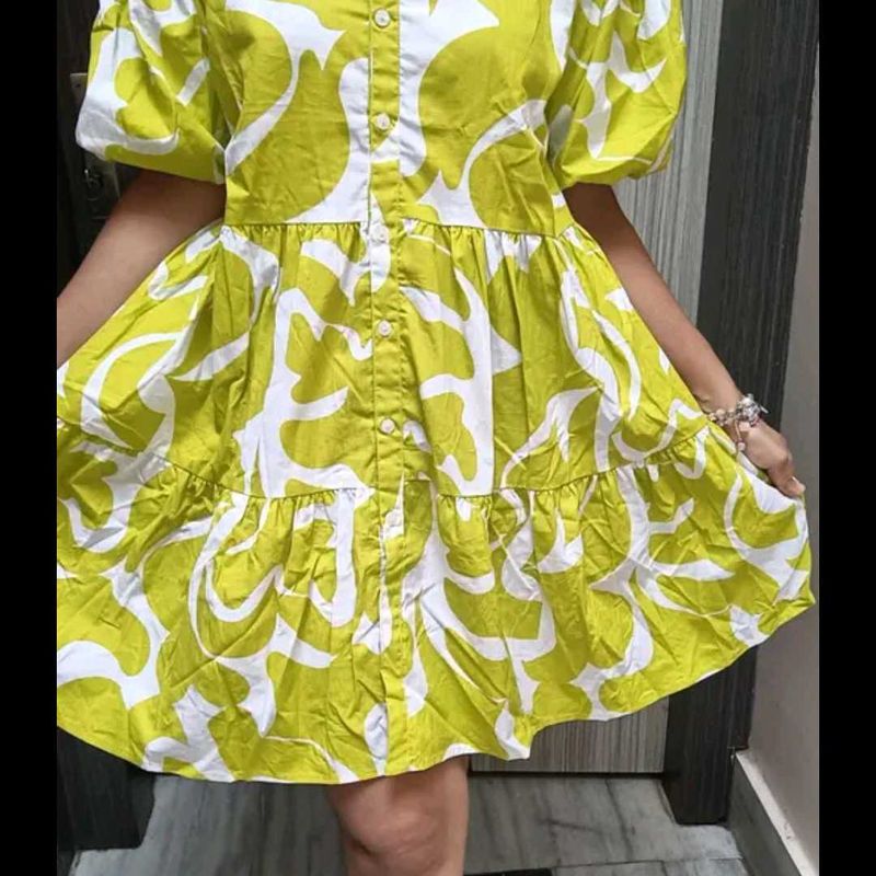 Green &amp; White Patterned Dress