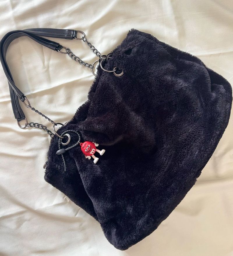 Fuzzy Cozy Korean style Black Tote bag