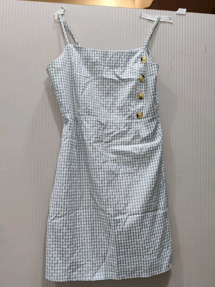 Gingham Mini Dress with Buttons