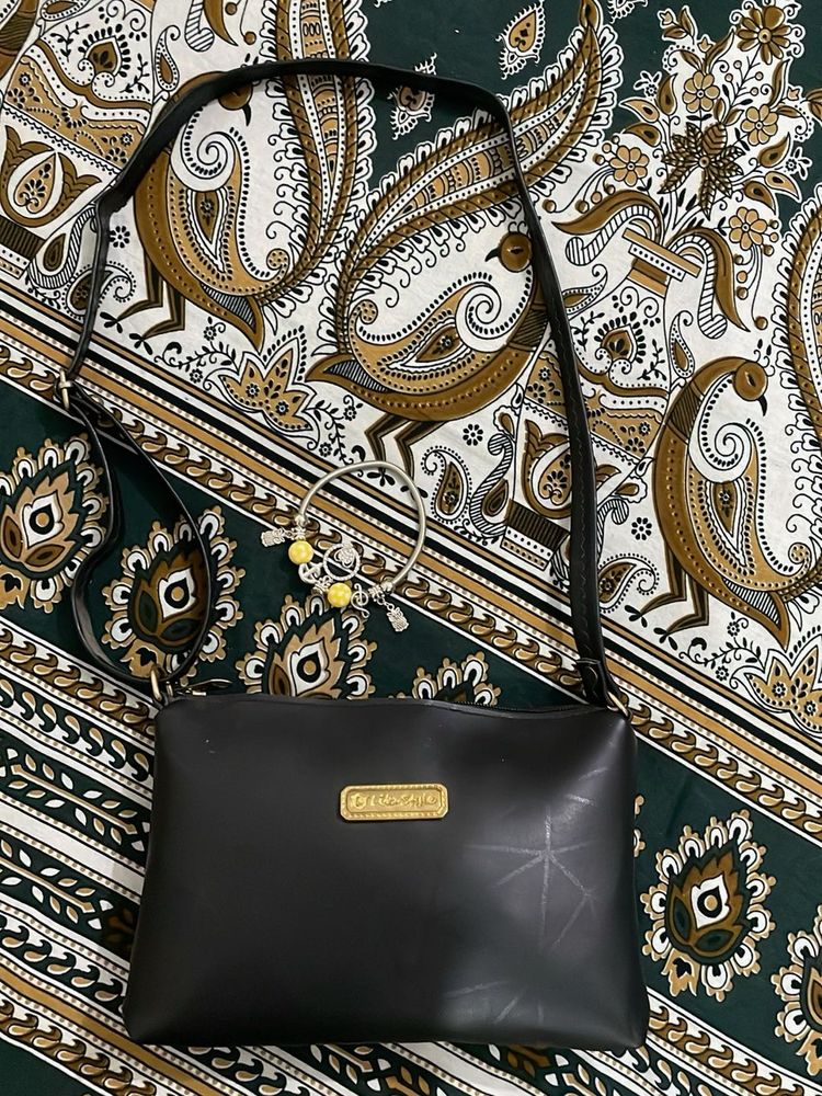 Black Crossbody Bag with Charming Bracelet