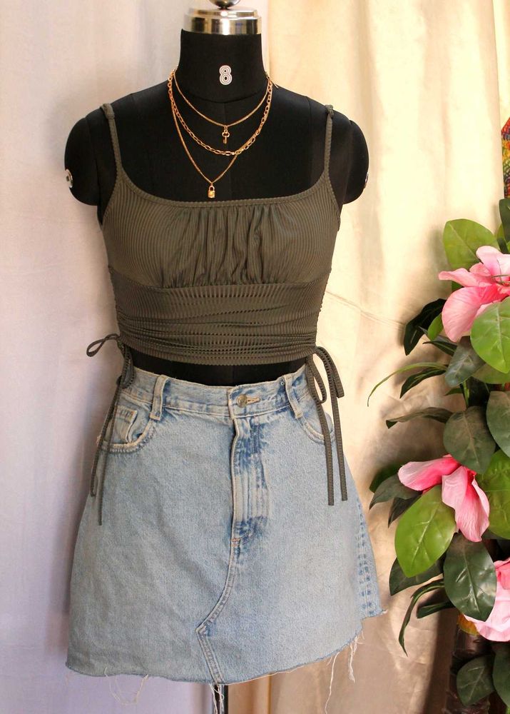 SHEIN BAE Ribbed Ruched Drawstring Cami Top