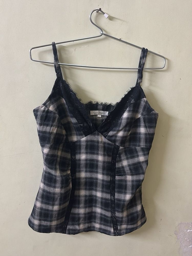 Plaid Lace Cami Top