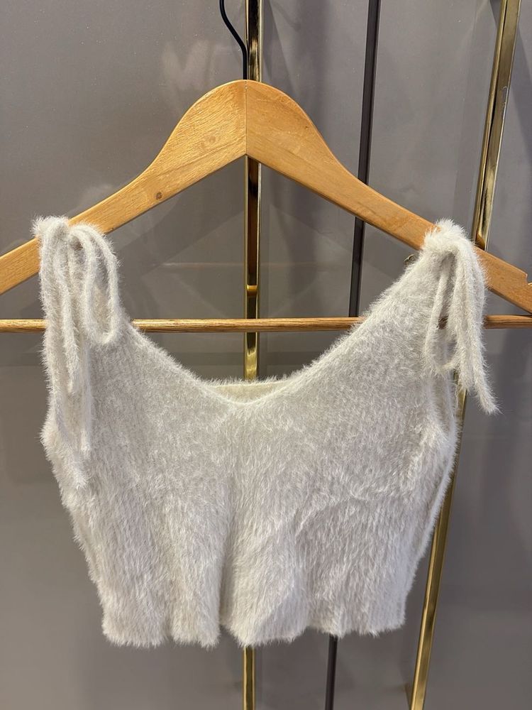 Fluffy White Crop Top