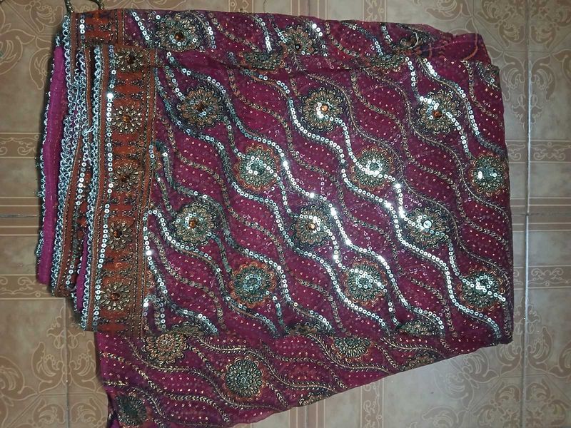 Elegant Maroon Sequin Saree