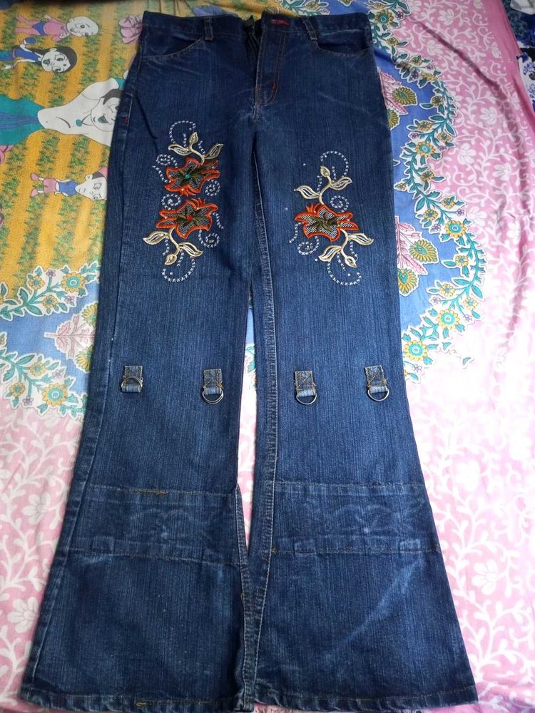 Beautiful Embroidered Flare Jeans Size 32 Fix Pric