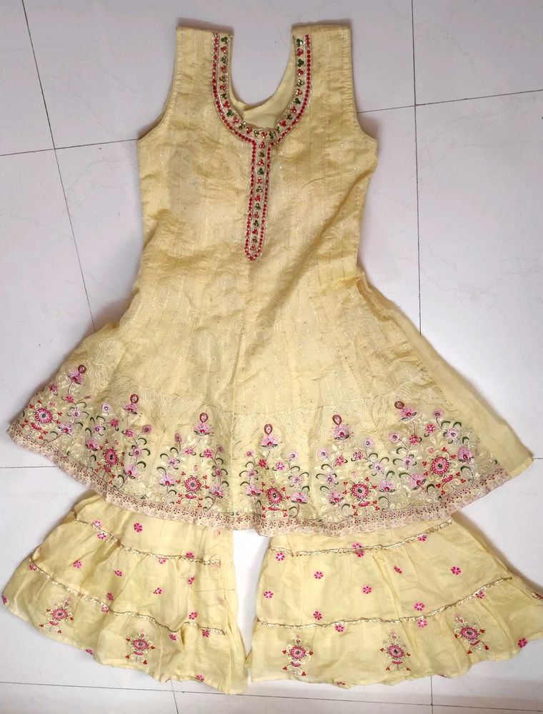 Elegant Yellow Embroidered Garara Set