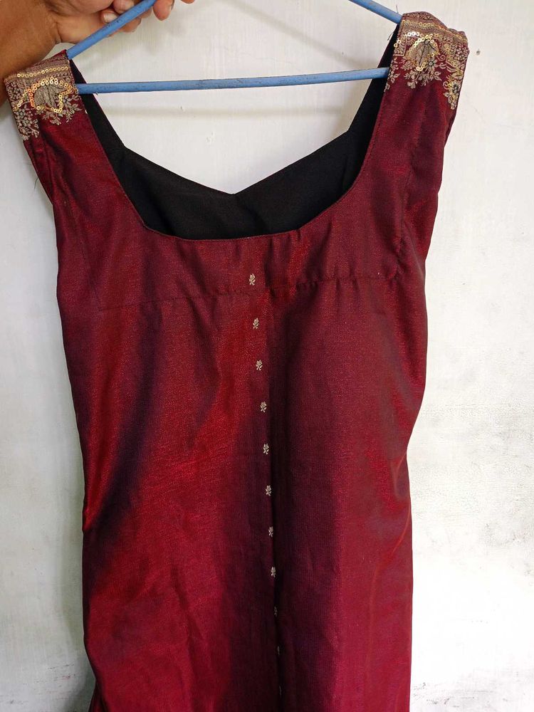 Maroon Dress with Gold Embroidery