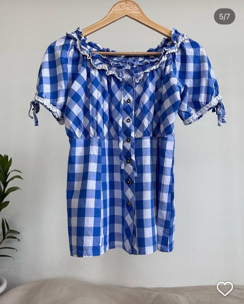 Vintage Gingham Cottagecore Blouse – Blue &amp; White