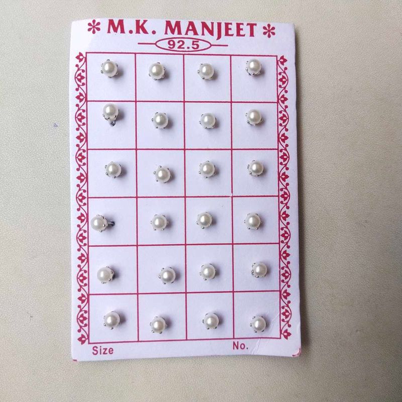 925 Pure Silver Pearl Nose And Ear Earings 1 Pair