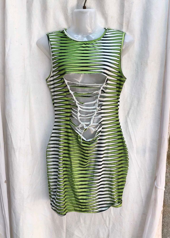 1781. Green Striped Cutout Dress
