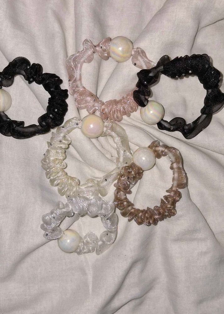 Scrunchies with Pearl Accent - Set of 5