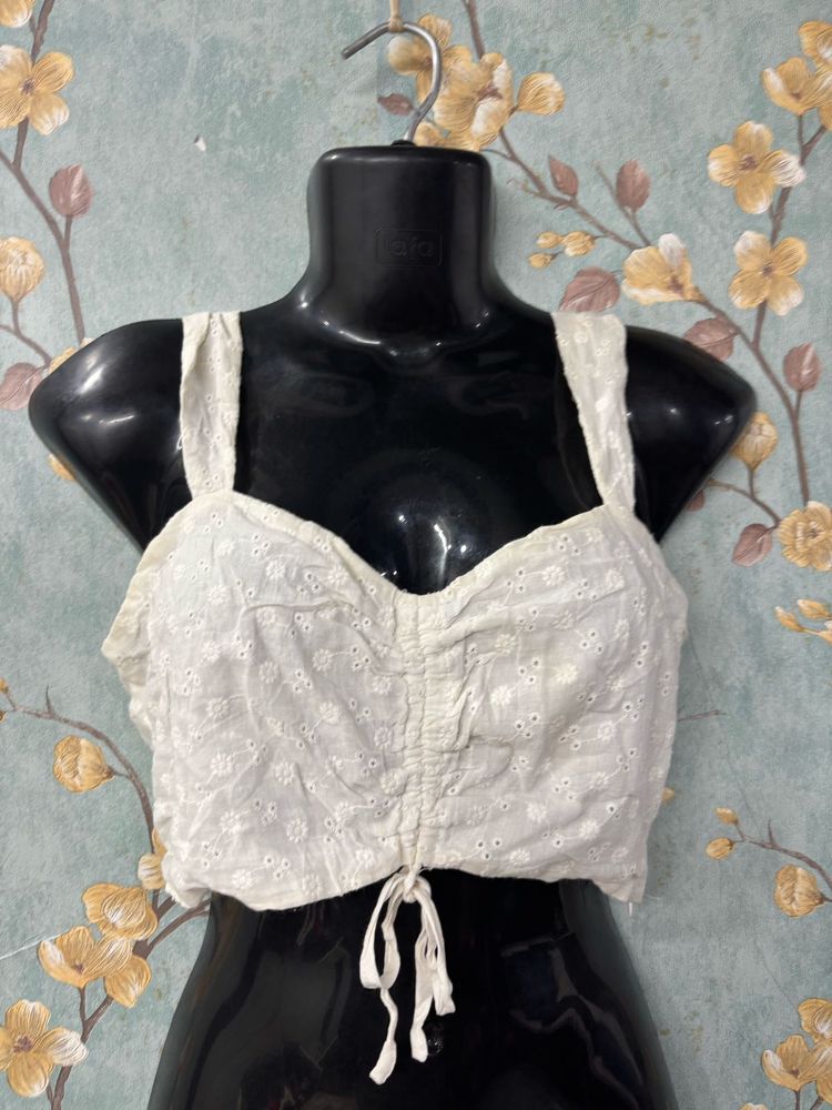 White Embroidered Crop Top