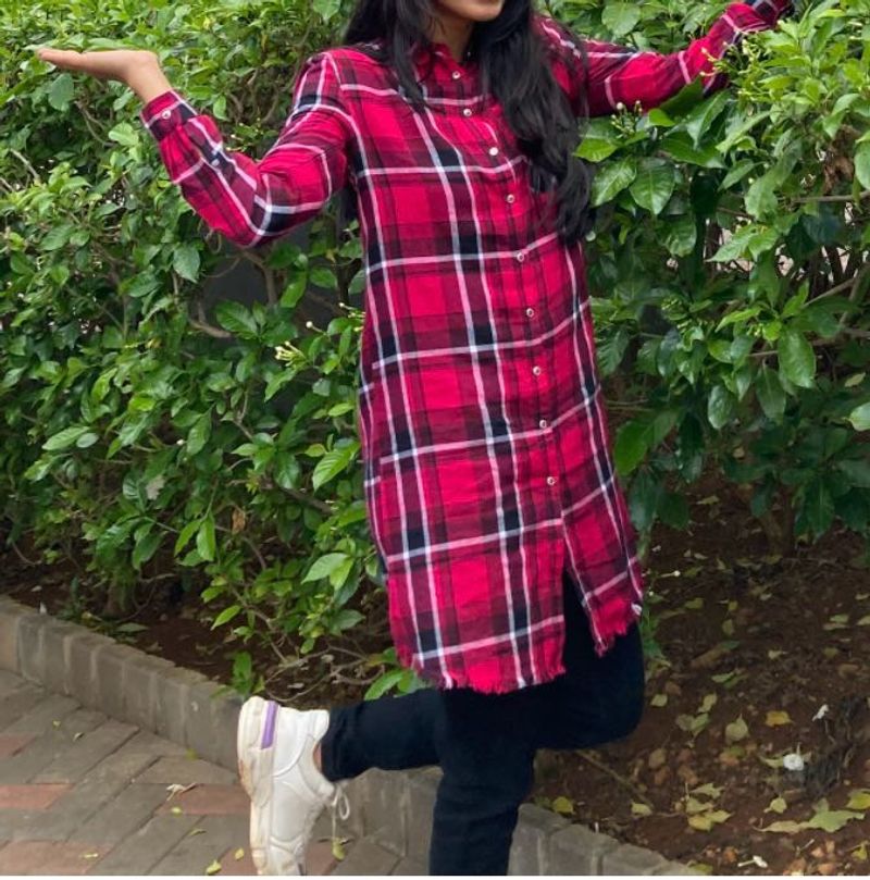 Red Plaid Tunic Shirt