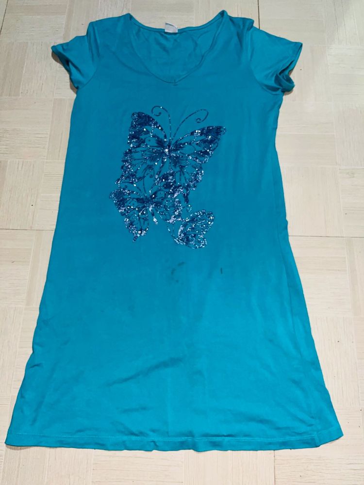 Teal Butterfly T-Shirt Dress