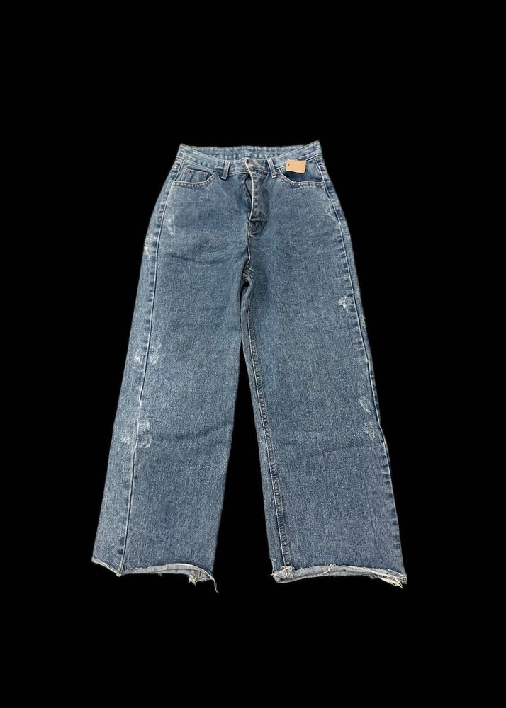 Wide Leg Distressed Denim Jeans