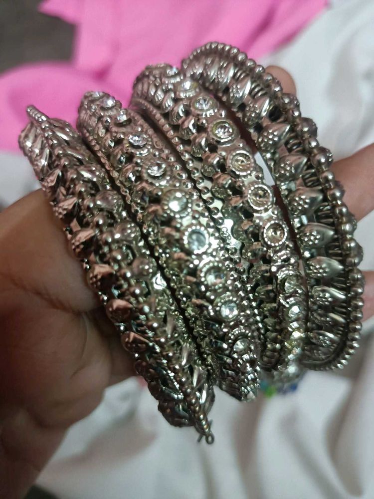 New Silver And Pink Bangles Combo