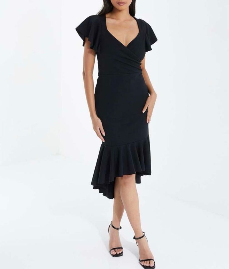 Frill-Layered Black Dress