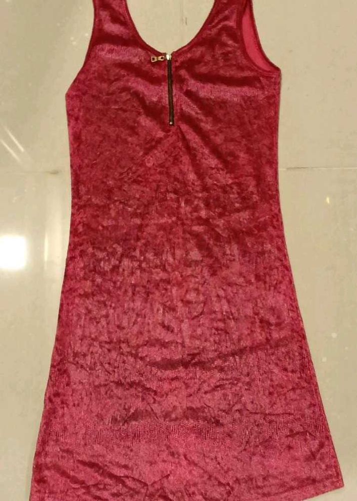 Imported Hot Pink Velvet Mini Dress