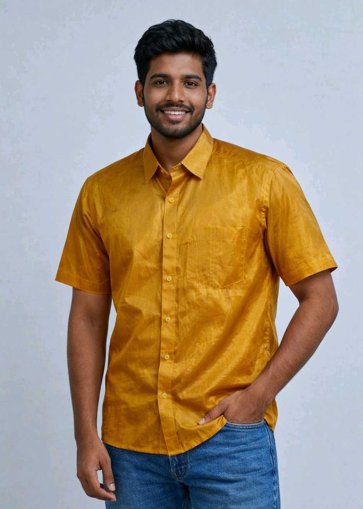 Golden Mustard Yellow Formal Shirt For Men