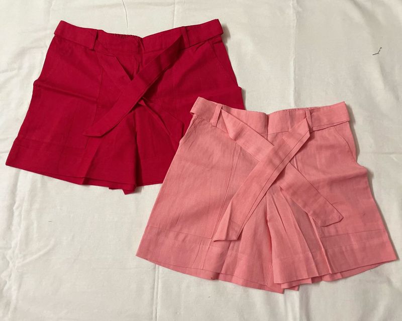 Red &amp; Pink Cotton Linen Shorts Combo - Never Worn