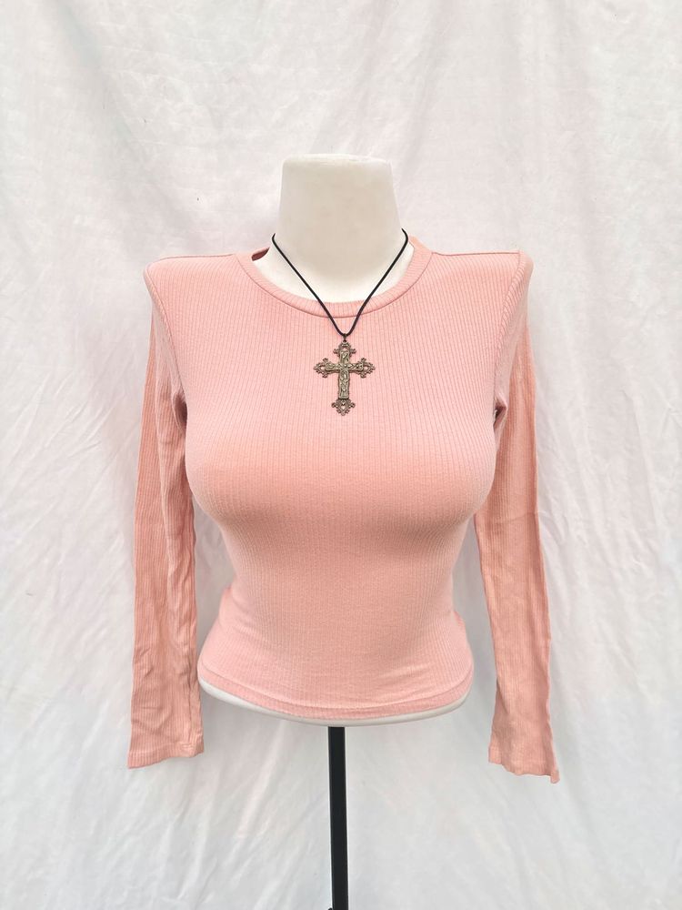 H&amp;M Peach Ribbed Long Sleeve Top