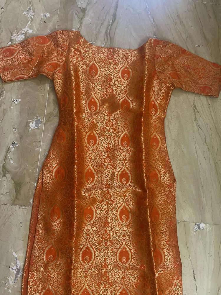 Orange Brocade Kurti