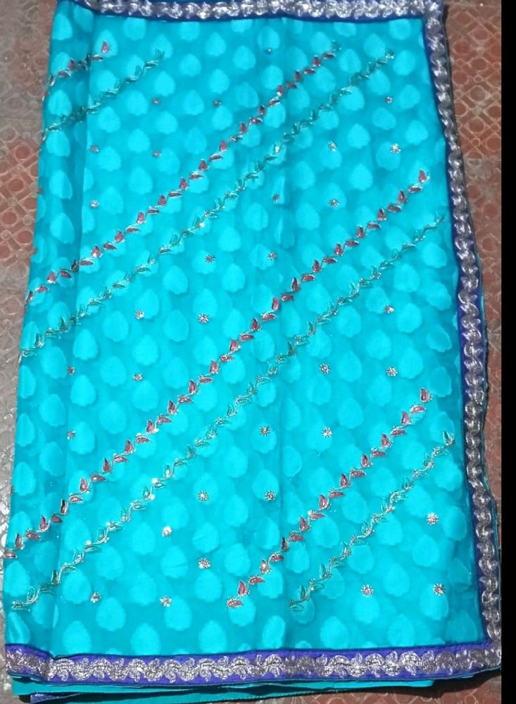 Brasso Saree With Beautiful Embroidery Work