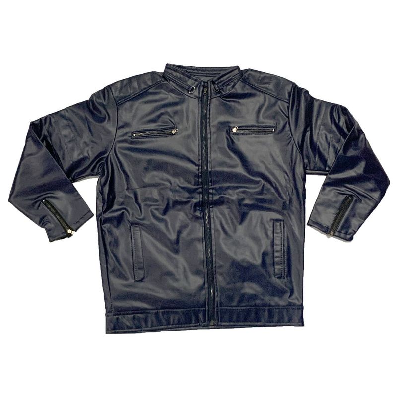 Stylish Navy Blue Leather Jacket For Man Size XXL