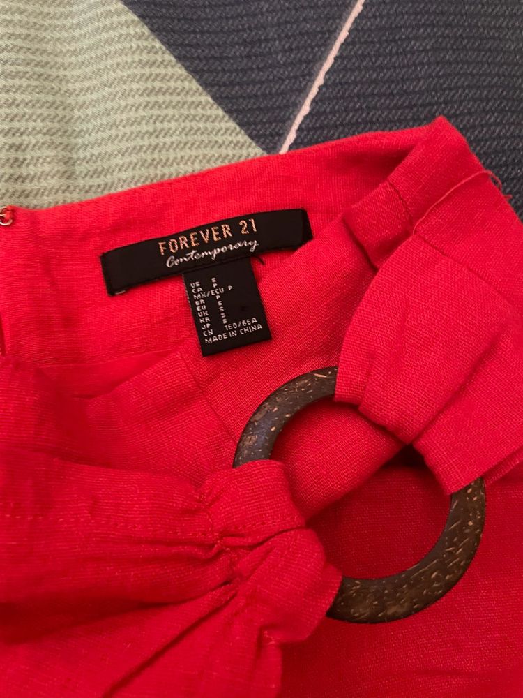 F21 Red Linen Skirt