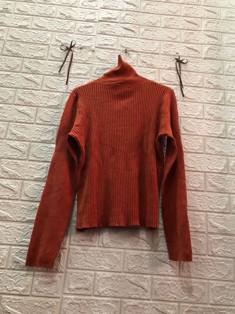 Rust-Colored Ribbed Turtleneck🕶️👜