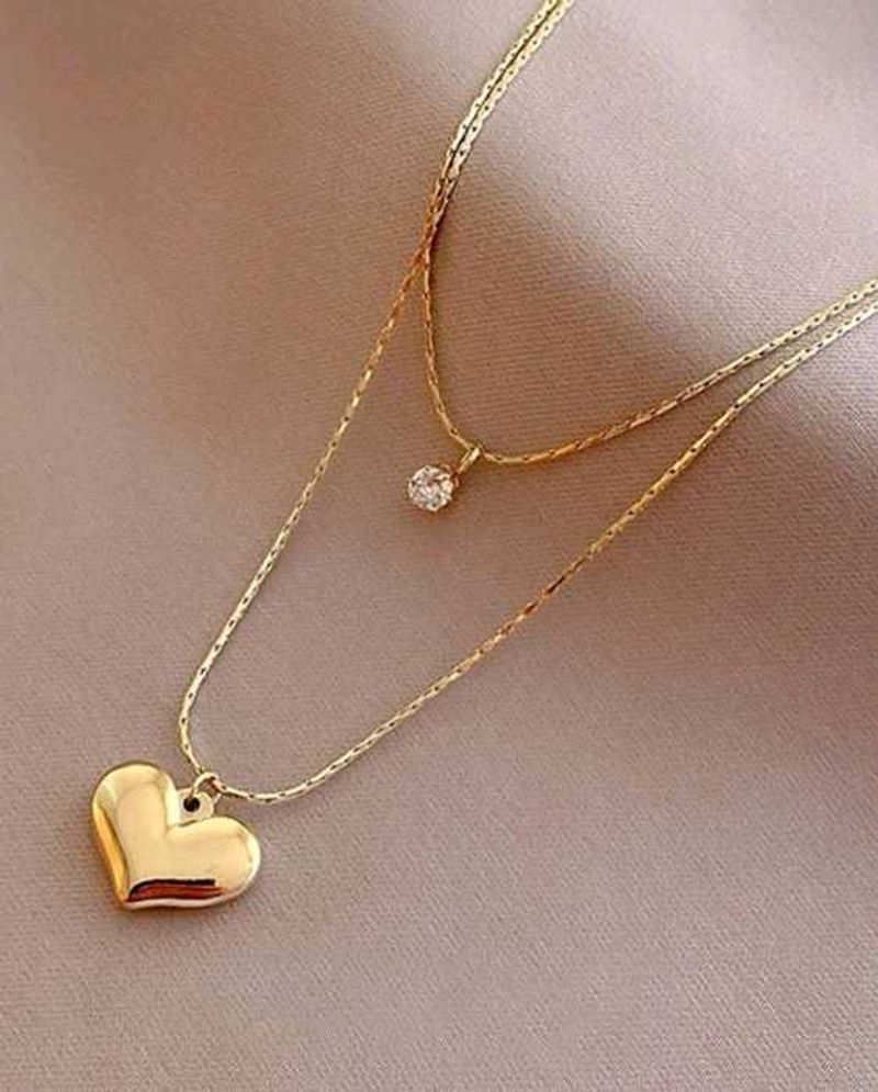 solitaire and Heart Pendant Necklace