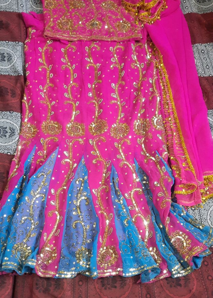 Party Wear all Over Embroidery Lancha With Heavy  Embroidery Blouse And Dupatta.