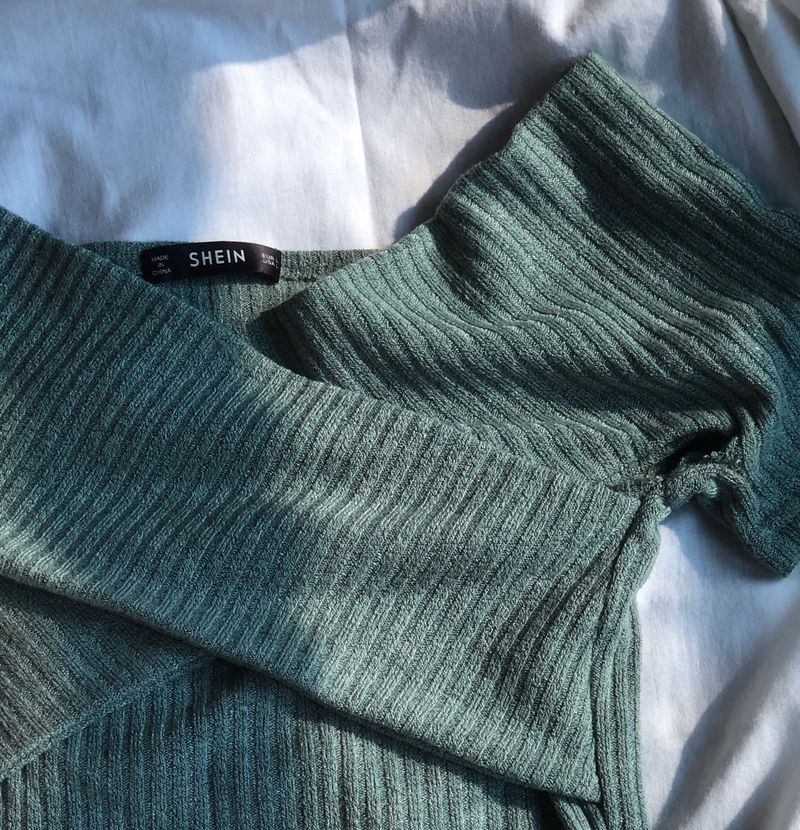 ribbed cross off shoulder top