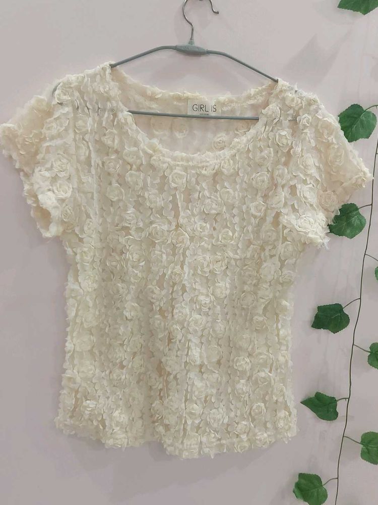 Korean Off White Top For Girls