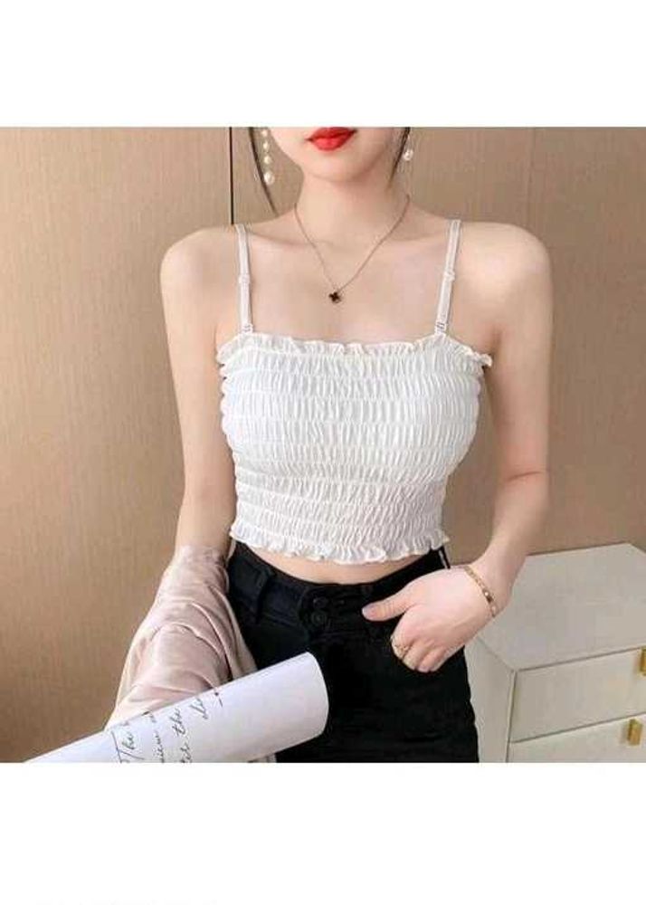 White Shirred Crop Top