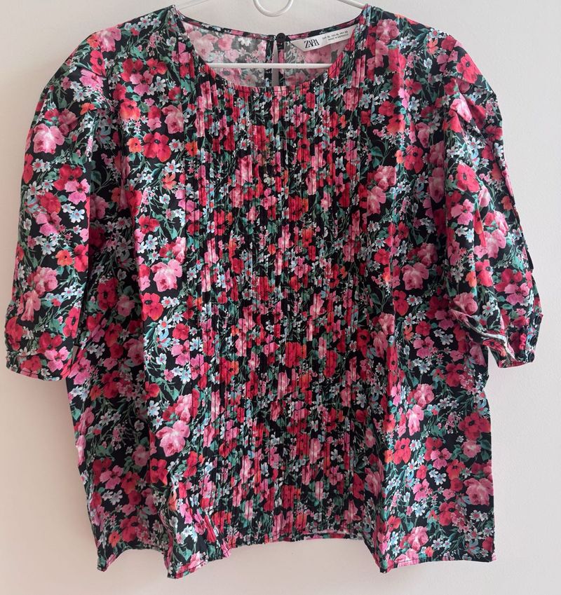 ZARA Floral Smocked Blouse