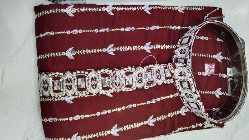 Burgundy Embroidered Kurta Pajama Set