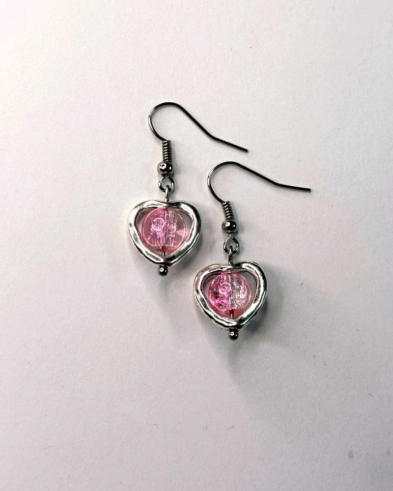 Handmade Pink Heart Earrings
