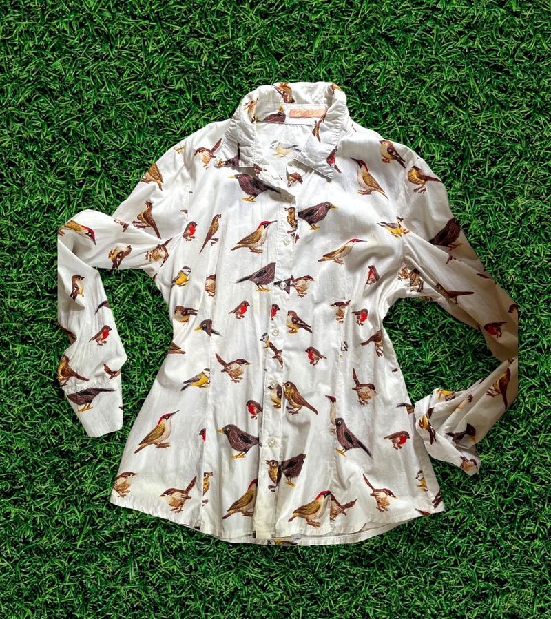 Bird Print Button-Down Shirt